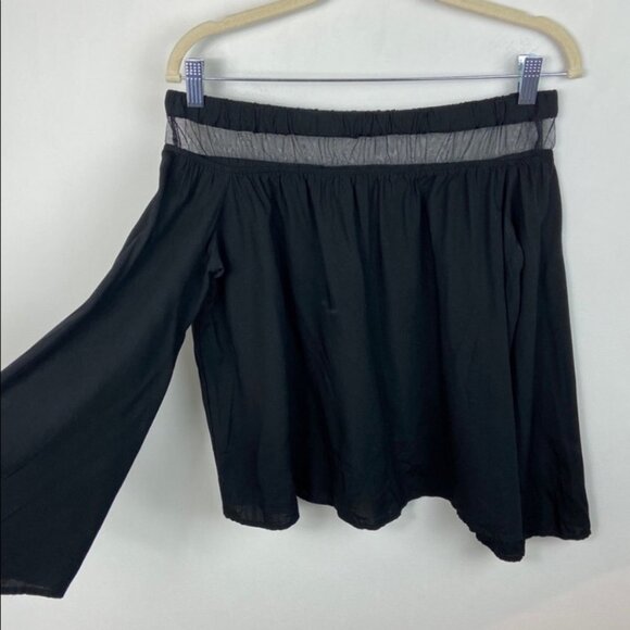 Rock & Republic Off-The-Shoulder Mesh Top Black Womens Size XS Bell Sleeve Boho - Picture 3 of 9